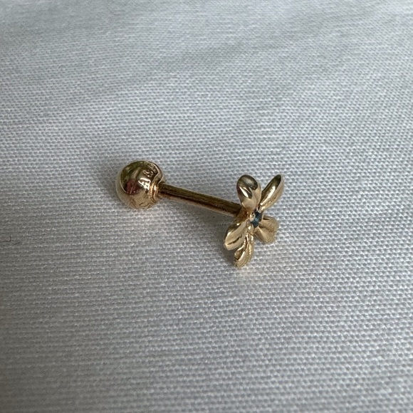 14KYG Cartilage Single Blue CZ Diamond Stud Earring - Picture 3 of 8